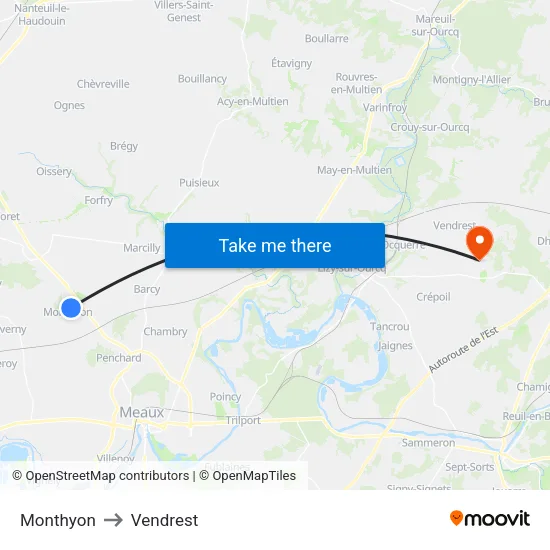 Monthyon to Vendrest map