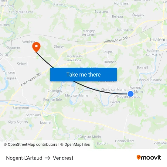 Nogent-L'Artaud to Vendrest map