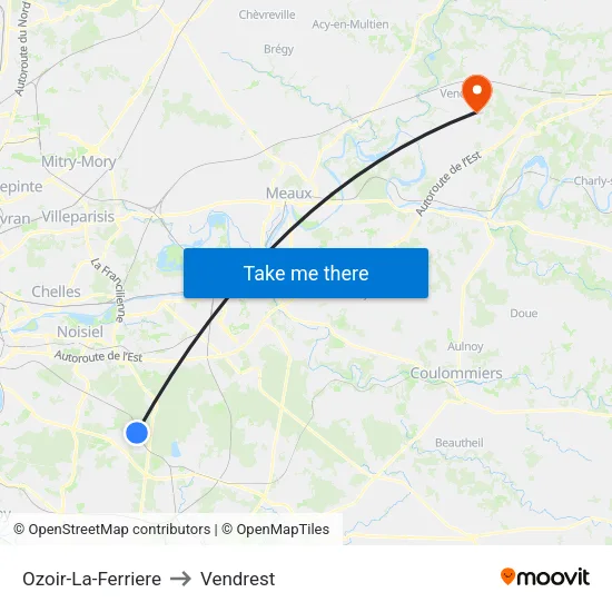 Ozoir-La-Ferriere to Vendrest map