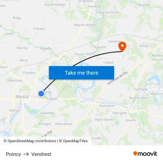 Poincy to Vendrest map