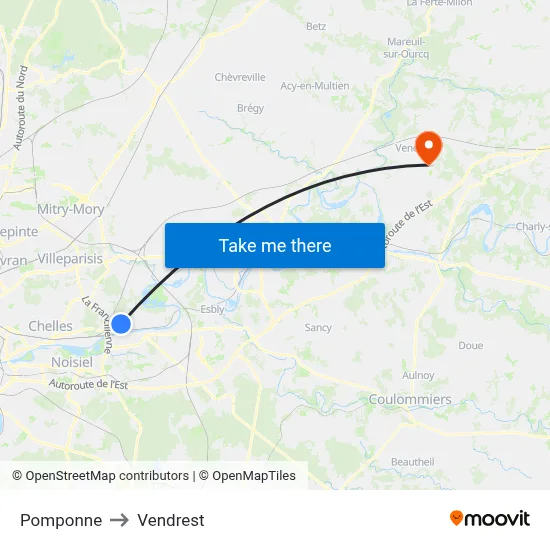 Pomponne to Vendrest map