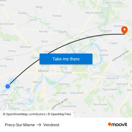Precy-Sur-Marne to Vendrest map