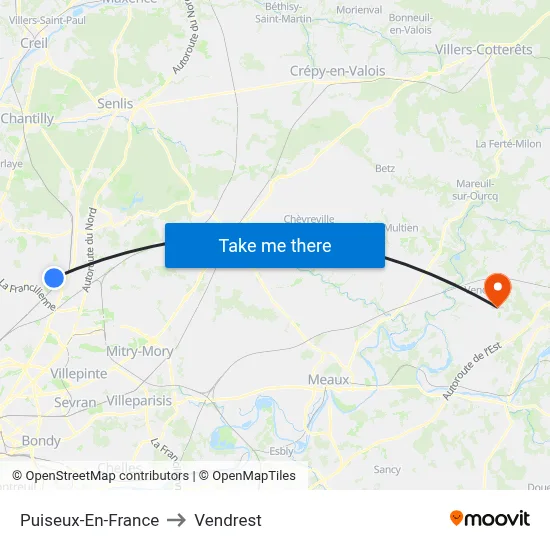 Puiseux-En-France to Vendrest map