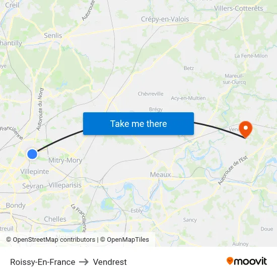 Roissy-En-France to Vendrest map