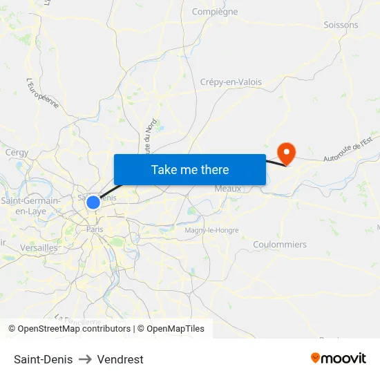 Saint-Denis to Vendrest map