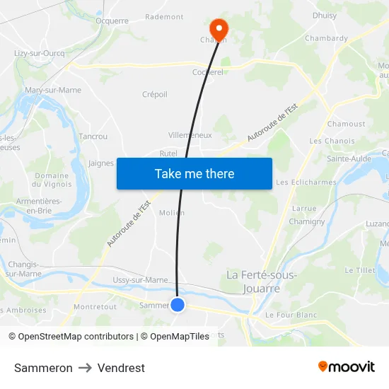 Sammeron to Vendrest map