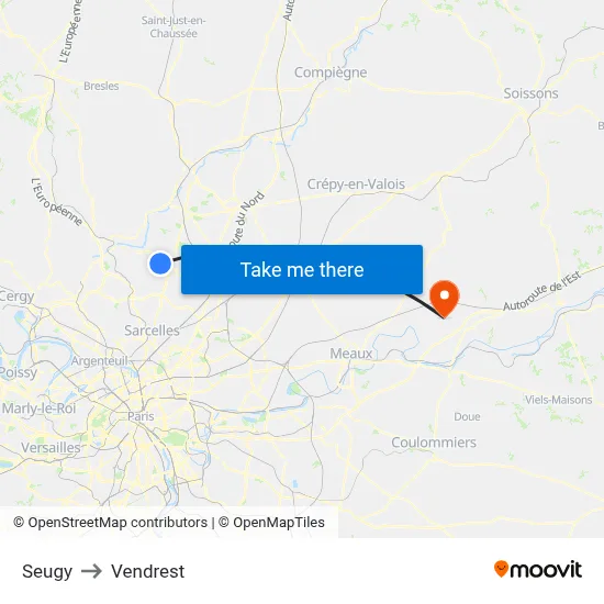 Seugy to Vendrest map