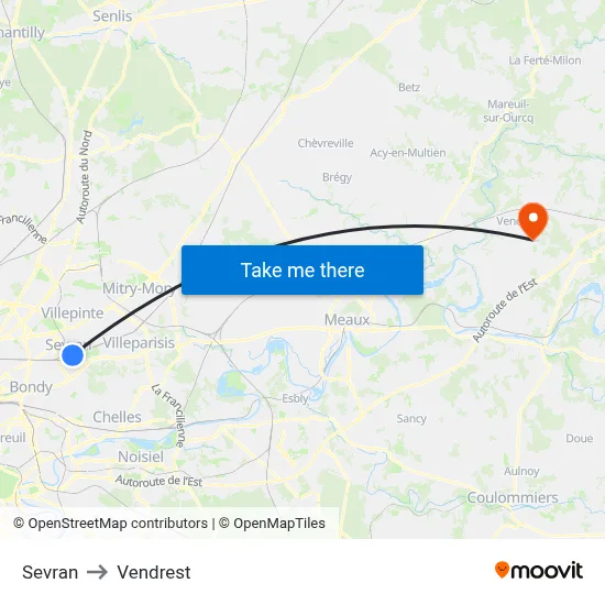Sevran to Vendrest map