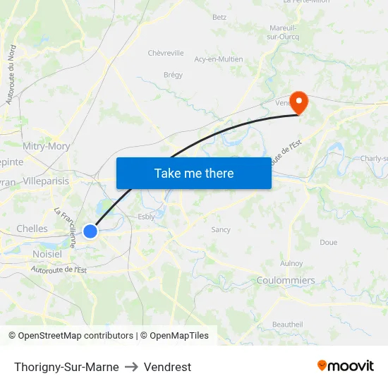Thorigny-Sur-Marne to Vendrest map