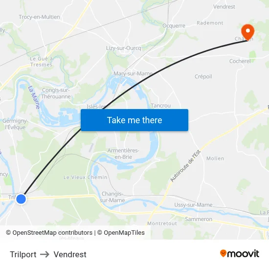 Trilport to Vendrest map