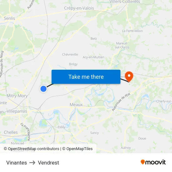 Vinantes to Vendrest map