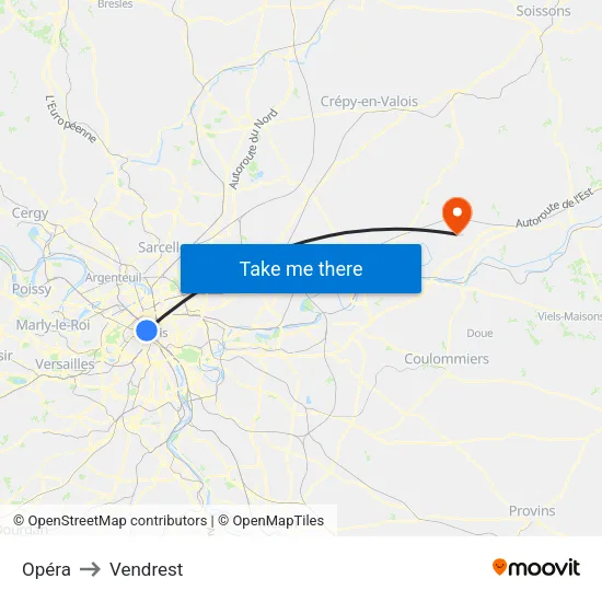 Opéra to Vendrest map