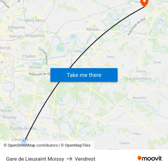 Gare de Lieusaint Moissy to Vendrest map
