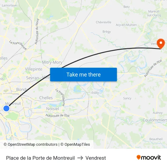 Place de la Porte de Montreuil to Vendrest map