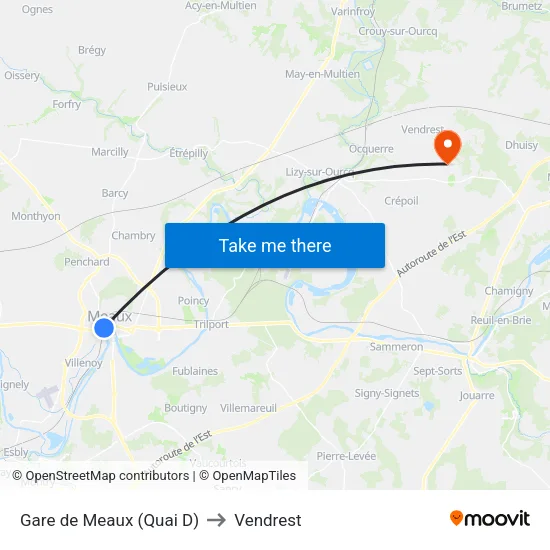 Gare de Meaux (Quai D) to Vendrest map