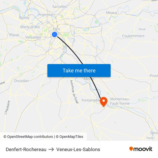 Denfert-Rochereau to Veneux-Les-Sablons map