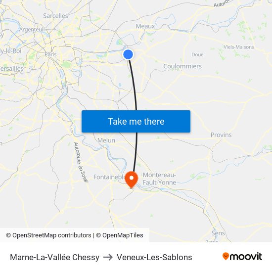 Marne-La-Vallée Chessy to Veneux-Les-Sablons map