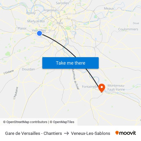 Gare de Versailles - Chantiers to Veneux-Les-Sablons map