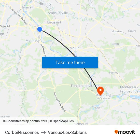 Corbeil-Essonnes to Veneux-Les-Sablons map