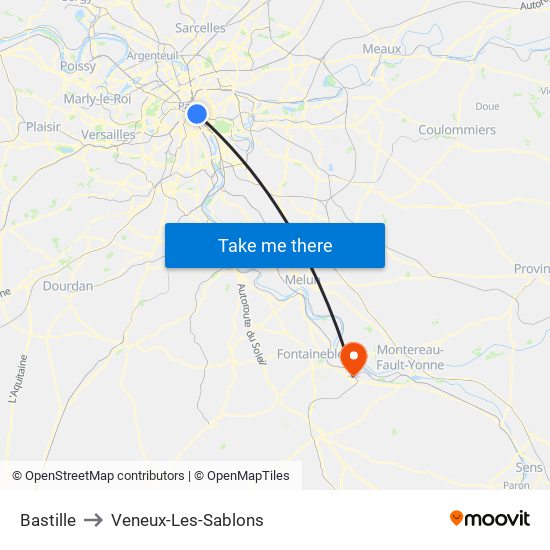 Bastille to Veneux-Les-Sablons map