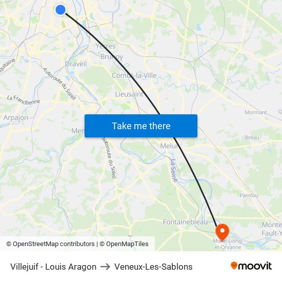 Villejuif - Louis Aragon to Veneux-Les-Sablons map