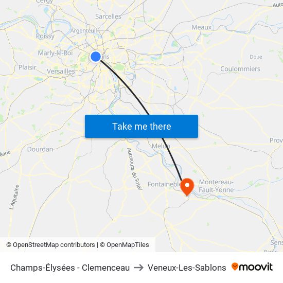 Champs-Élysées - Clemenceau to Veneux-Les-Sablons map