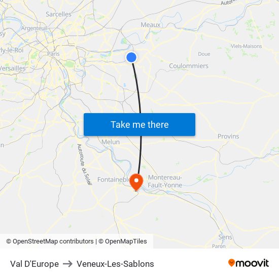 Val D'Europe to Veneux-Les-Sablons map