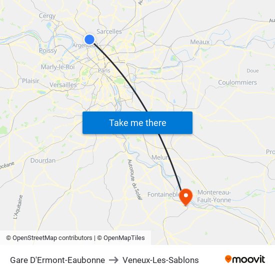 Gare D'Ermont-Eaubonne to Veneux-Les-Sablons map