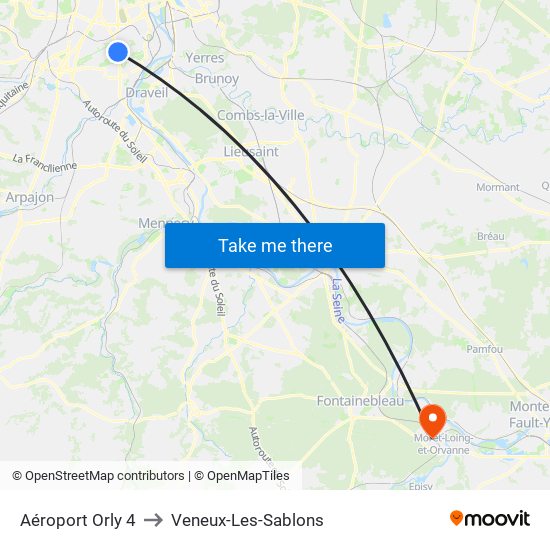 Aéroport Orly 4 to Veneux-Les-Sablons map
