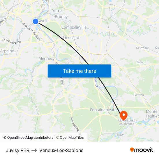 Juvisy RER to Veneux-Les-Sablons map