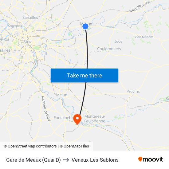 Gare de Meaux (Quai D) to Veneux-Les-Sablons map