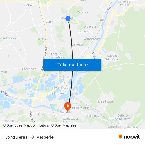 Jonquières to Verberie map