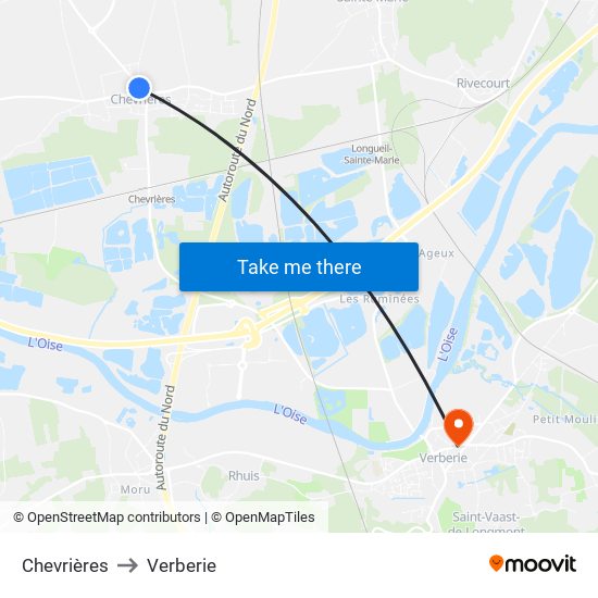Chevrières to Verberie map