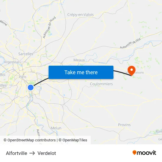 Alfortville to Verdelot map