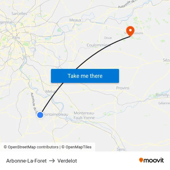 Arbonne-La-Foret to Verdelot map