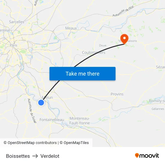 Boissettes to Verdelot map