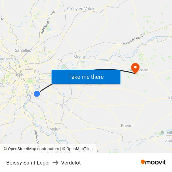 Boissy-Saint-Leger to Verdelot map
