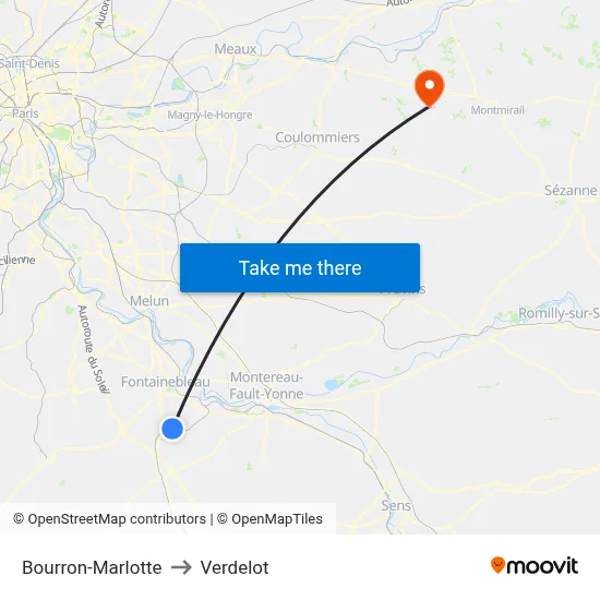 Bourron-Marlotte to Verdelot map