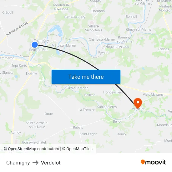Chamigny to Verdelot map