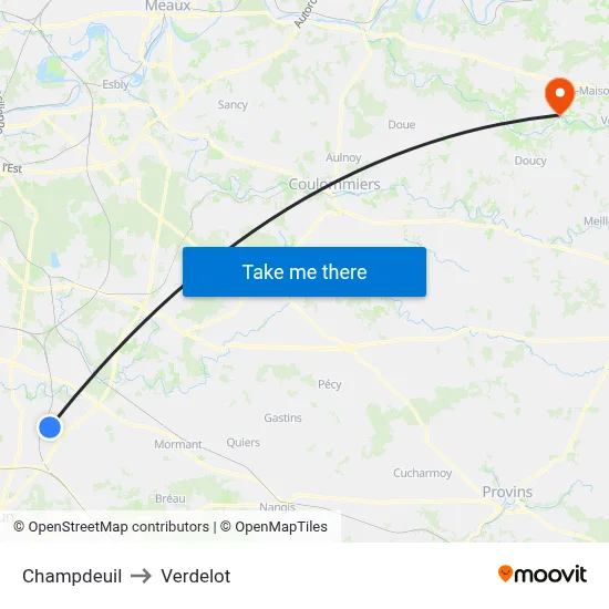 Champdeuil to Verdelot map