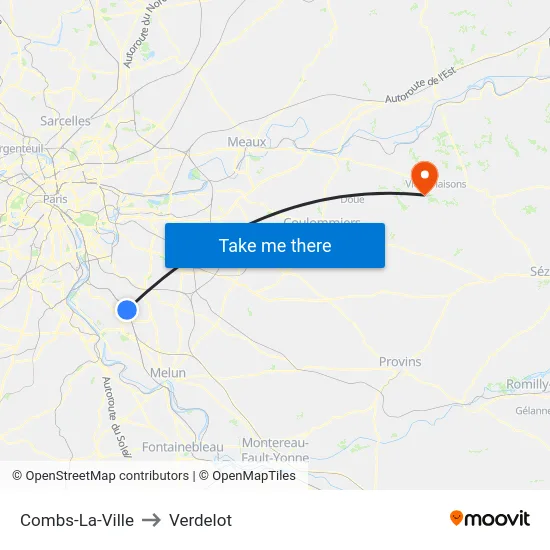 Combs-La-Ville to Verdelot map