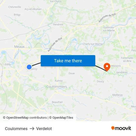 Coulommes to Verdelot map