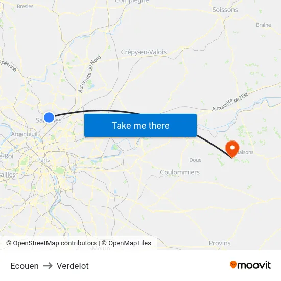 Ecouen to Verdelot map