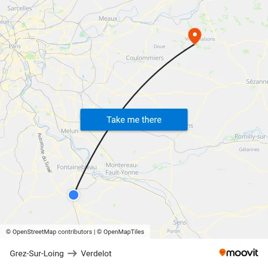 Grez-Sur-Loing to Verdelot map