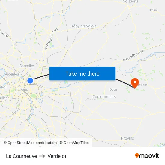 La Courneuve to Verdelot map