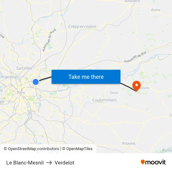 Le Blanc-Mesnil to Verdelot map