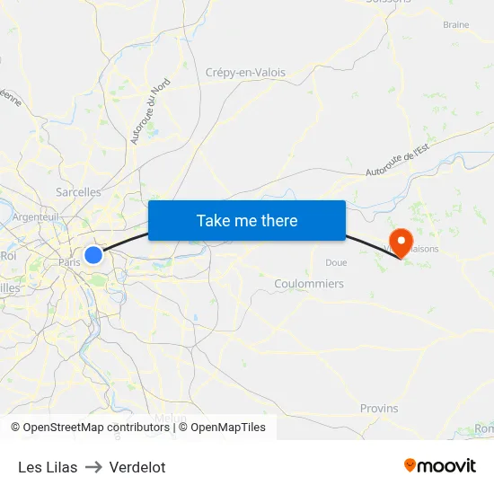 Les Lilas to Verdelot map