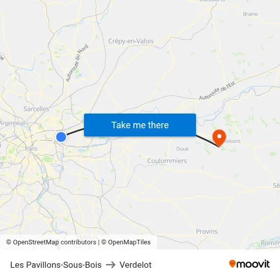 Les Pavillons-Sous-Bois to Verdelot map
