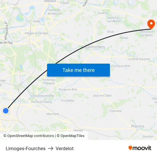 Limoges-Fourches to Verdelot map