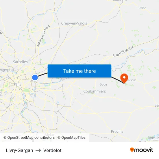 Livry-Gargan to Verdelot map